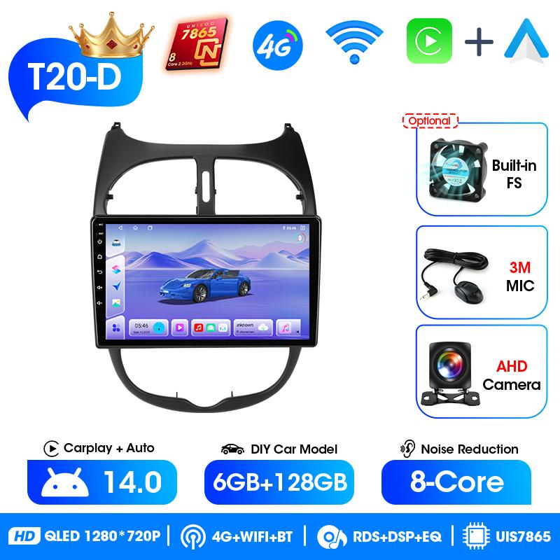 Srnubi 2Din Car Stereo Radio For Peugeot 206 206CC 206SW C2 2001-2008 Wireless Carplay Android Auto Mirror Link BT Head Unit