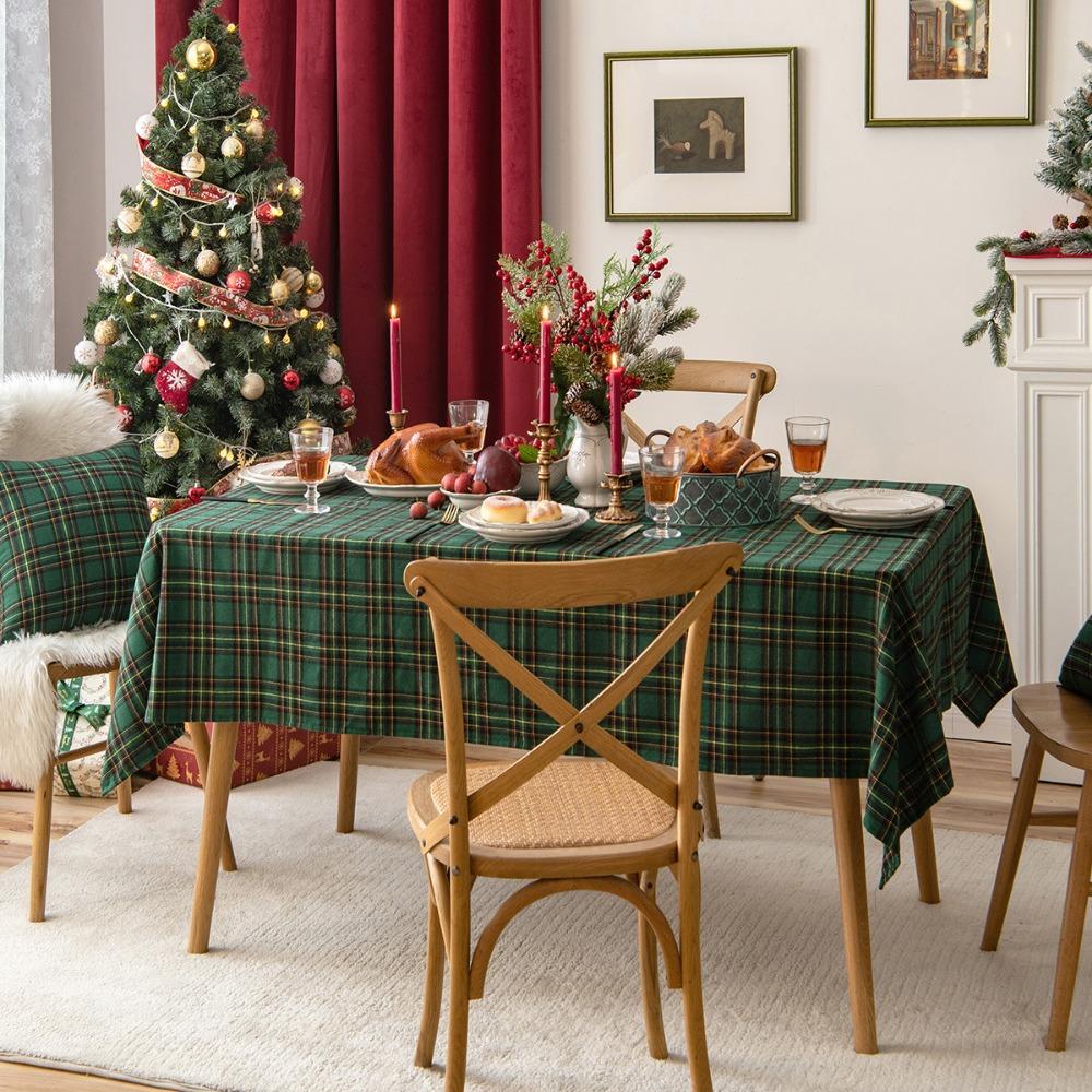 Christmas Table Cover Red Plaid Simple Tablecloth for Hotel Decor