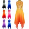Girls Liturgical Worship Dance Dress Mock Neck Sleeveless Asymmetrical Hem Shiny Sequins Bodice Lyrical Costume