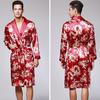 Men Simulation Silk Print Plus Size Pajamas Lingerie Robe Bathrobe Dressing Gown