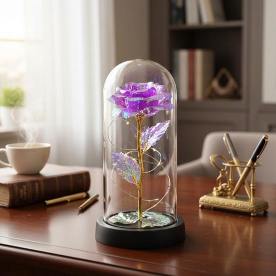 Preserved Rose In Dome with LED Light Artificial Eternal Rose Flower Gifts for Her Mom Women Valentine's Day Mother's Day Christmas Birthday Gift