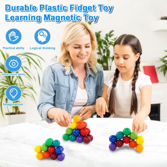 20Pcs Magnetic Rainbow Ball Fidget Toy Pocket-sized Changeable Bead Anti-Anxiety & Stress Relief Toy Creative Preschool Learning