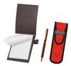 Recycled Cowhide Mini Notebook Cover Brown with Cloth Pencil Case Red Wooden Shaft Rotating 403 Ballpoint Pen Set LS022PC-NK02R-403