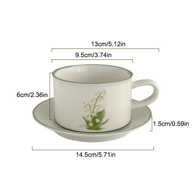 European Style Retro Ceramic Mug Flower Pattern Coffee Cup and Saucer Afternoon Tea Cup Dessert Plate Milk Juice Latte Cup Gift