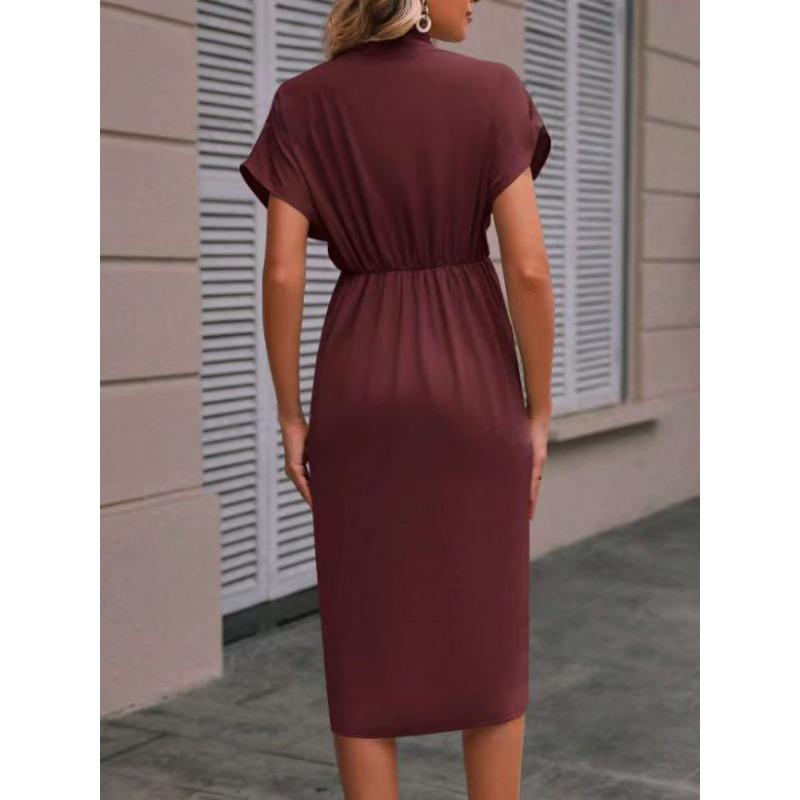 JKASHDK Женские модные летние весенние однотонные повседневные платья с v-образным вырезом и короткими рукавами и высокой талией