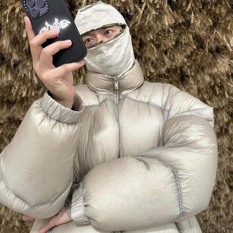 Американская минималистичная металлическая лого-куртка на пуху с хлопком, воротником-стойкой и молнией