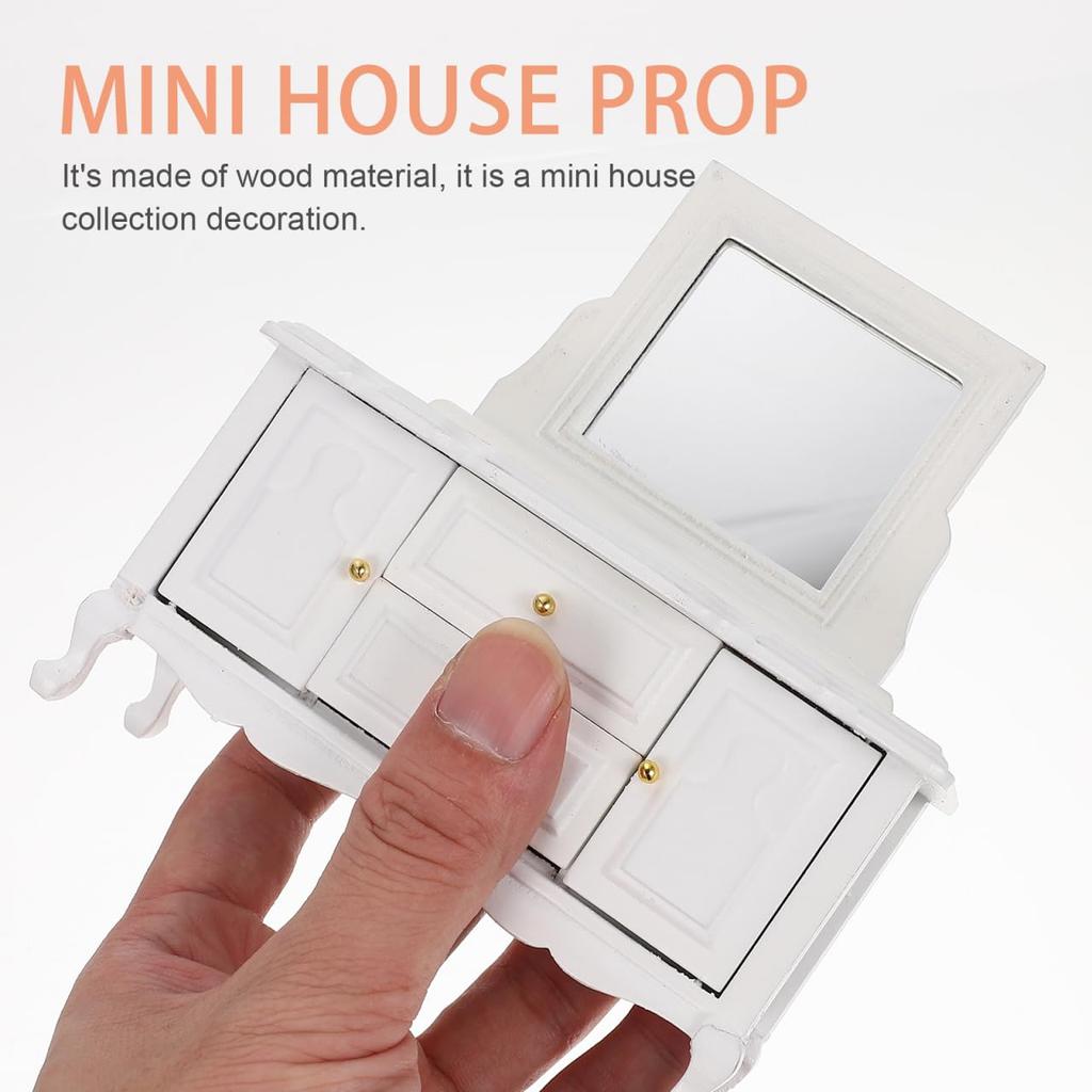STOBOK Кукольный домик Туалетный столик Миниатюрная мебель Мини-комод с зеркалом Игрушка Ролевая игра Изысканный дизайн Коллекция мебели Дисплей Миниатюра