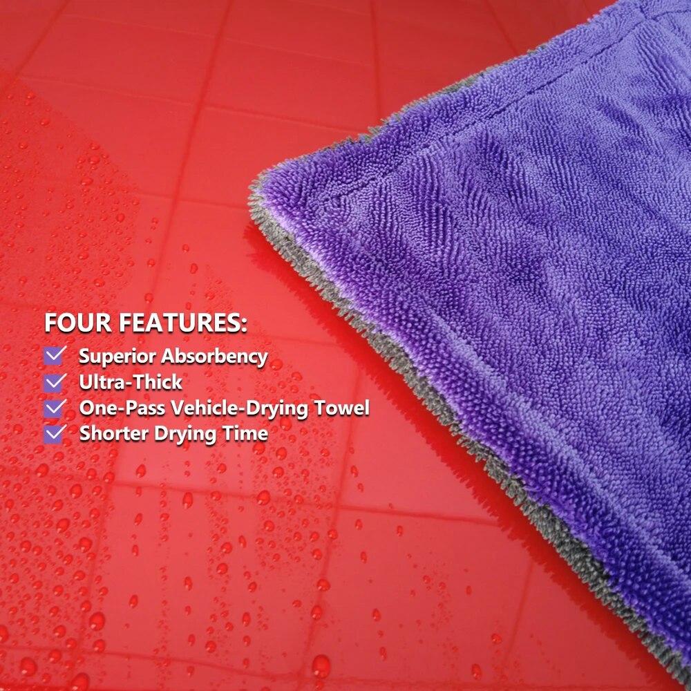 Detailing King 1200GSM микрофибра с двойной скруткой, сушильное полотенце с петлей, профессиональные ультра-мягкие автомобильные сушильные полотенца для автодеталей