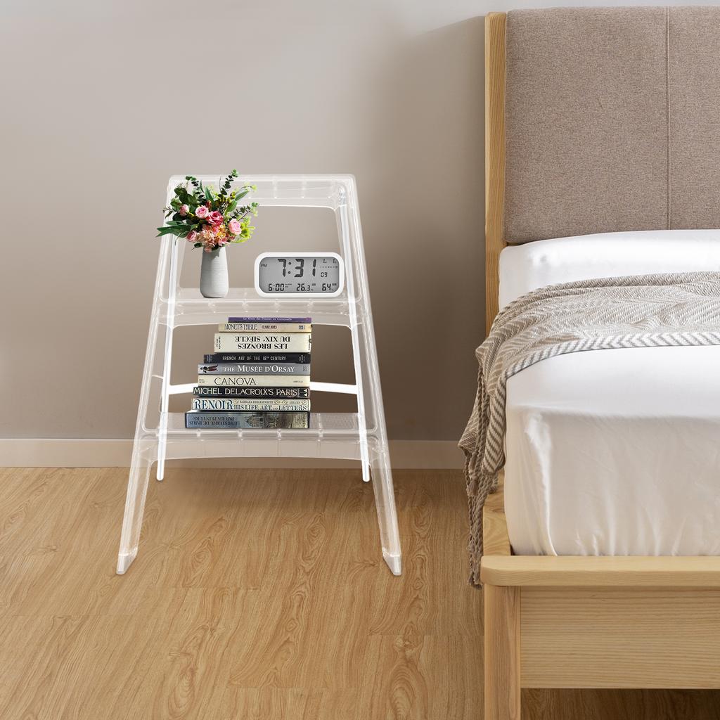 3-ступенчатая складная стремянка-табурет с полкой для хранения, дизайн «елочка», прозрачный цвет, нескользящие педали и высокая грузоподъемность 100 кг