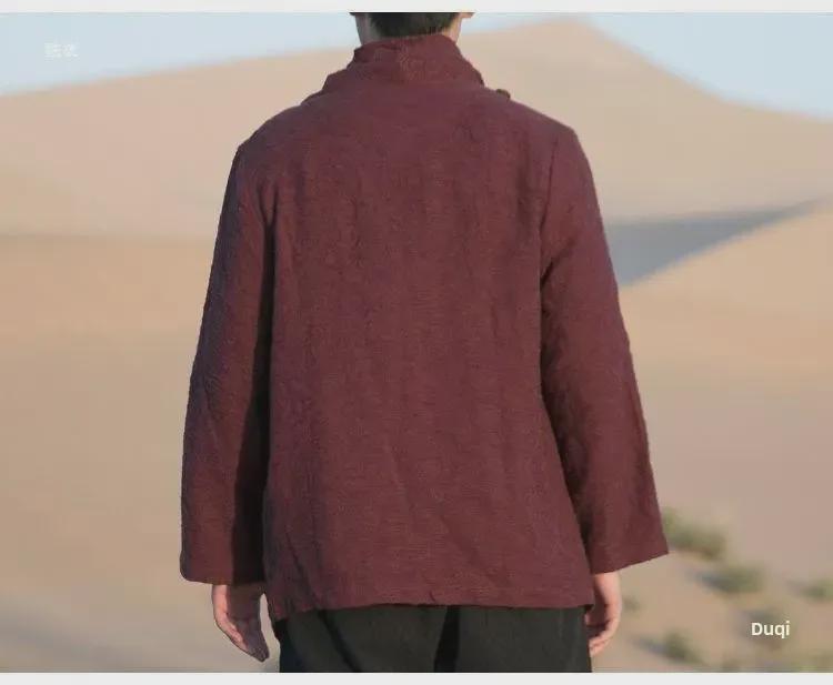 Мужская ветровка буддийского ханьфу весна/осень: Даосский халат средней длины из хлопка и льна