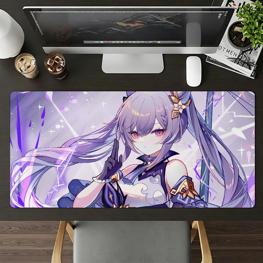 Genshin Impact Keqing Mouse Pad Large Nonslip Waterproof Mat Stitched Edge Keyboard Pad For Gaming Daily Office