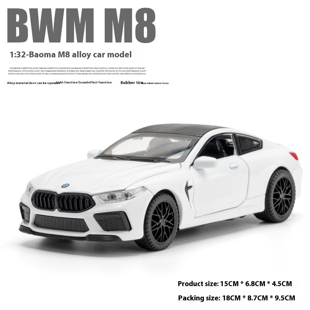 Масштаб 1/32 Модель автомобиля BMW M8 из сплава, Звук и свет, Инерционный механизм, Игрушка для детской комнаты и Предмет коллекционирования