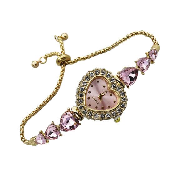 Women's Heart Shaped Bracelet Watch Rhinestone Heart Quartz Wristwatch Adjustable Slider Bracelet Dress Watch