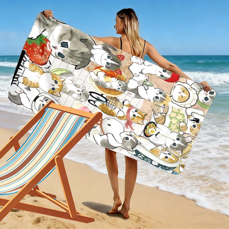 Cozy Cartoon Cats 2D Flat Print Beach Towel, Large Soft Quick Dry Towel for Beach Camping SwimmingZSTJ0915370