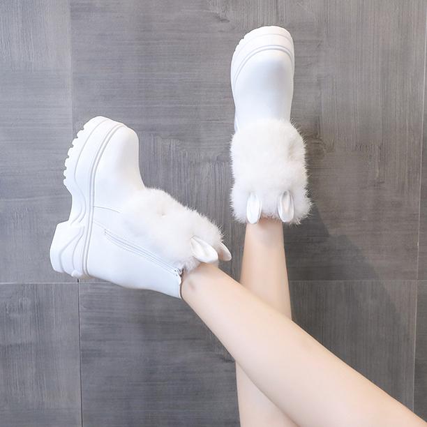 Новые массивные ботинки, женские непромокаемые ботинки на кроличьем меху, теплые кроссовки на высокой платформе, зимние кожаные зимние ботинки, ботильоны на толстой подошве