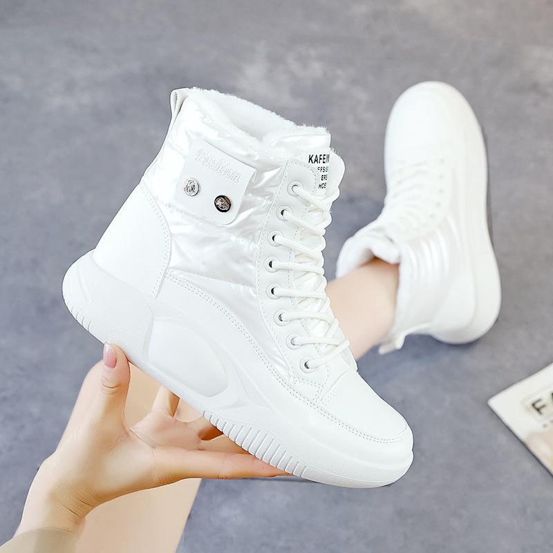 Зимние новинки корейской версии с плюшевыми высокими белыми туфлями, женские универсальные хлопковые туфли