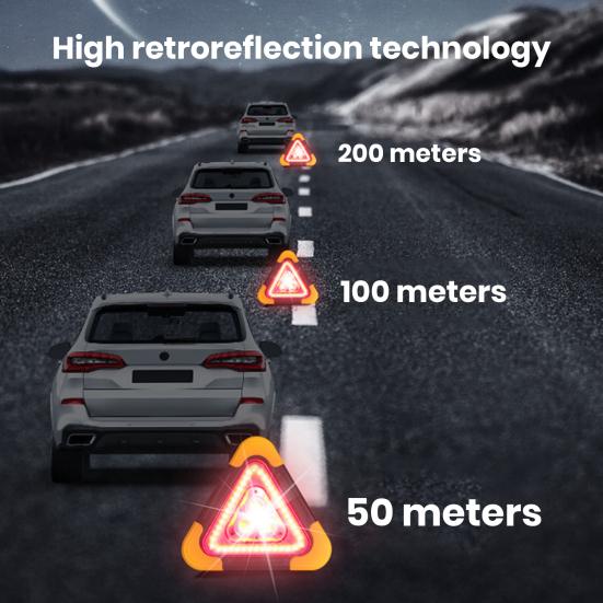 Car Emergency Breakdown Warning Triangle Red Reflective Safety Hazard Lamp Vehicle Tripod Stop Logo LED Light