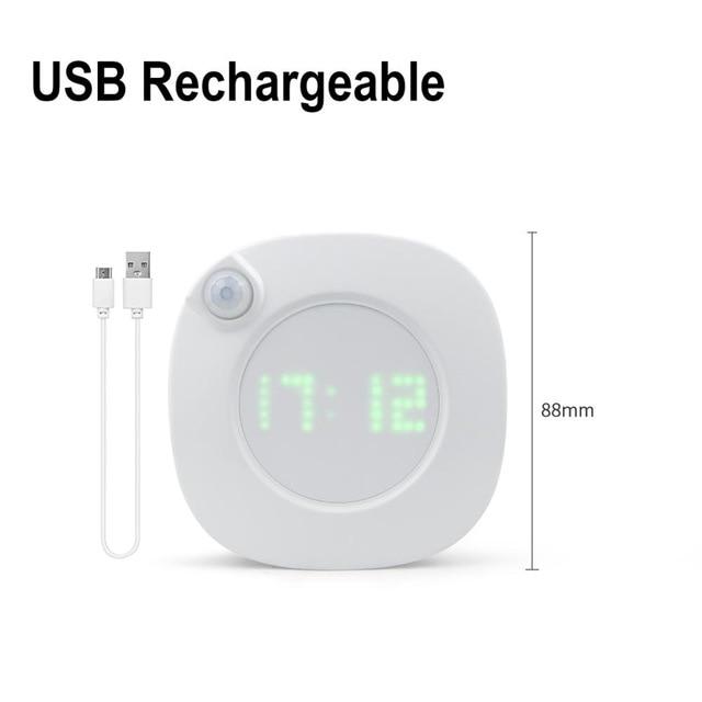 Светодиодные часы-ночник PIR Датчик движения Настенный ночник USB Перезаряжаемый магнит Лампа для туалета и спальни Два цвета освещения