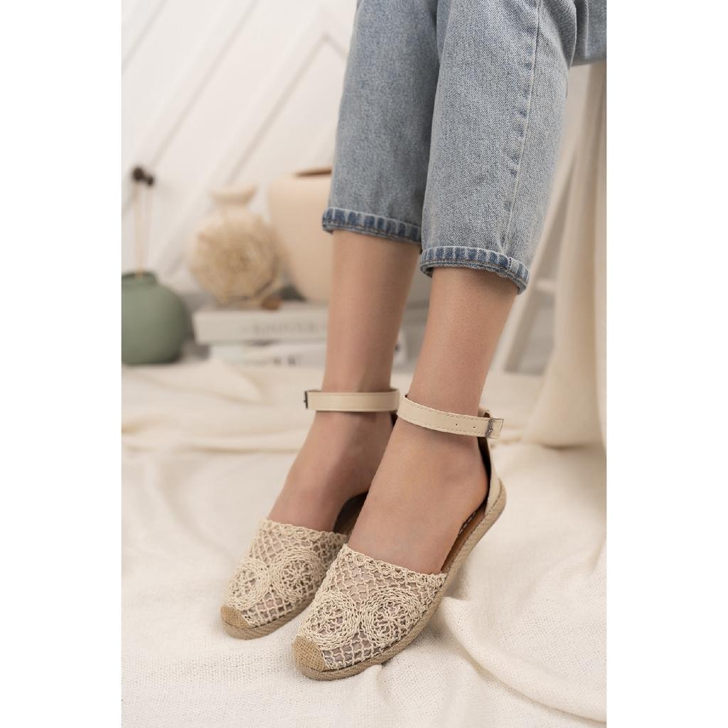 Бежевые женские кружевные сандалии Bg1058-123-0001