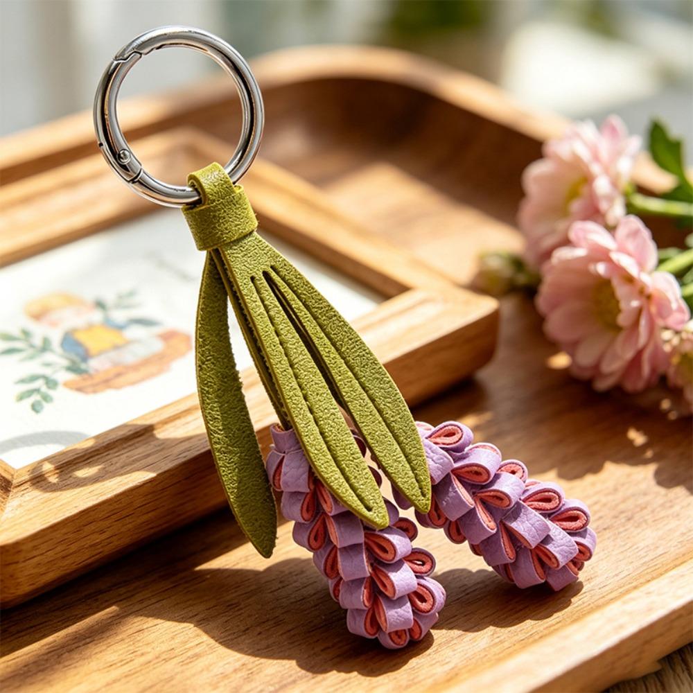 Hanger Pu Flower Keychain Lavender Bag Charm Trendy Pu Leather Flower Pendant Women