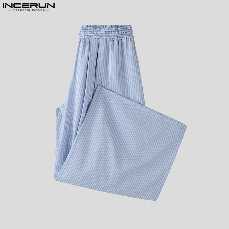 INCERUN Мужские комплекты из двух предметов: рубашка с лацканами, длинными рукавами и полосатым принтом, длинные широкие брюки