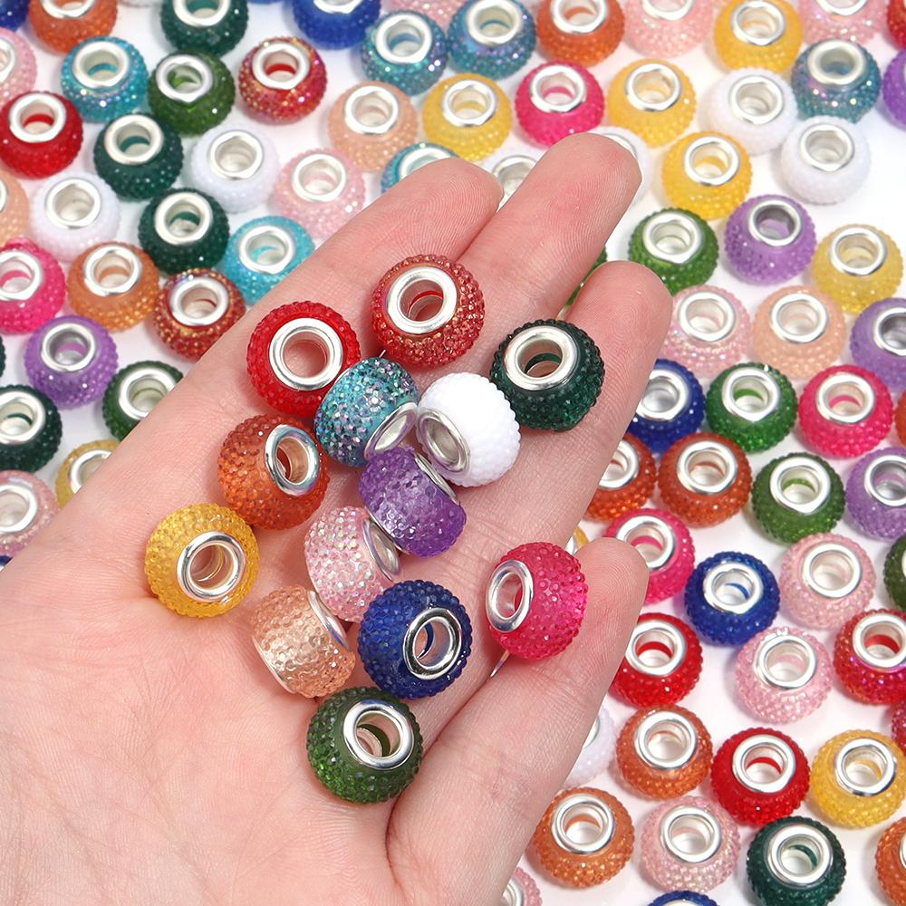 20Pcs 14×9mm Crystal Diamond Resin Beads Plated Colorful Large Hole Beads For Jewelry Making Accessories Diy Bracelet Earrings