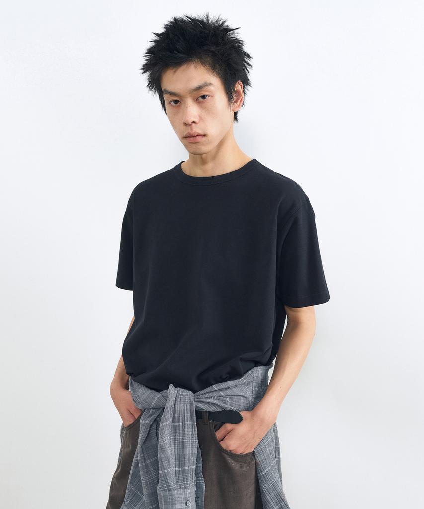 INSILENCE Хлопковая футболка с окрашиванием garment-dyed, свободный крой, вымытый черный