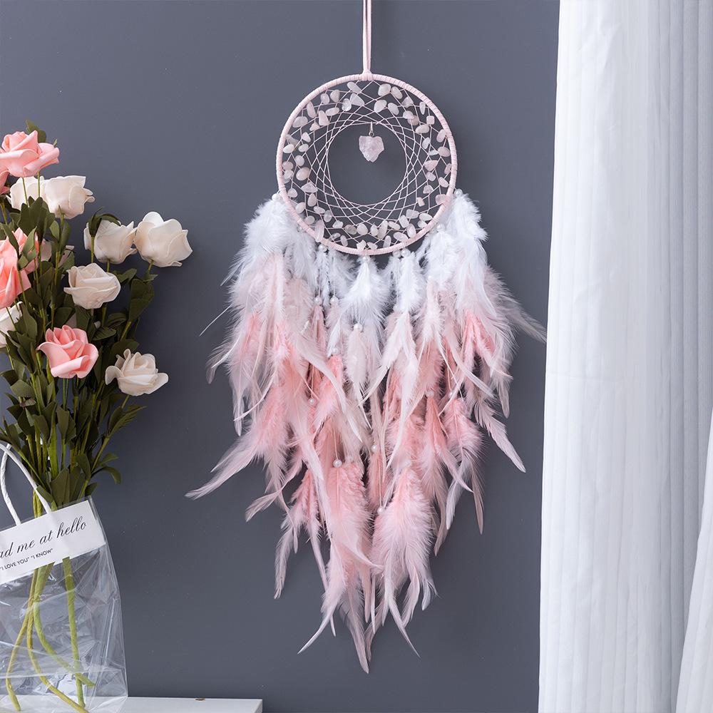 Tree Of Life Dream Catcher Handmade Pink Gravel Wall Hangings Feather Craft Home Decor Wind Chimes Dreamcatchers Room Decorate Quality