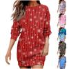 Women's Fashion Round Neck Christmas Print Long Sleeve Wrap Hip Dress Sweater