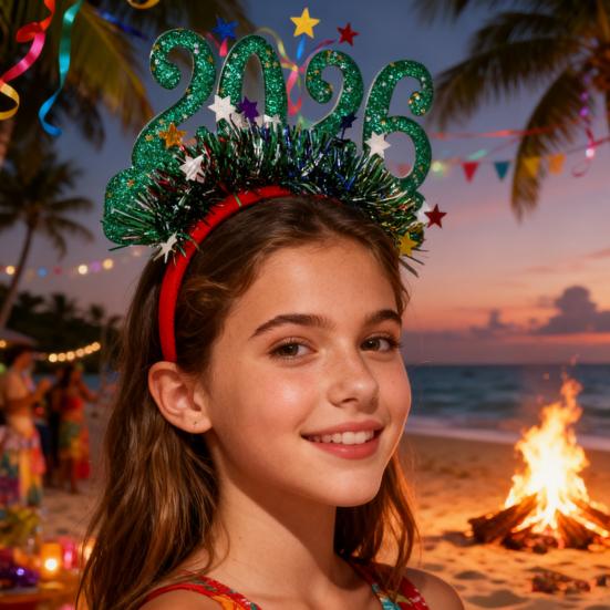 2026 Блестящий Новогодний Ободок для Волос Ободок с Покрытием из Блесток Сверкающий Дизайн с Цифрами Обруч для Волос Праздничный Аксессуар для Волос