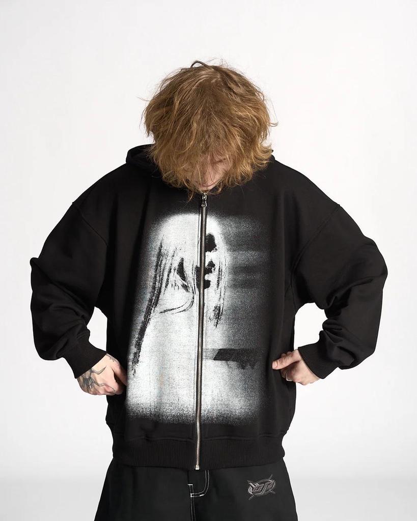 2025 Cross-Border Hooded Cardigan: Unisex Dark Print Streetwear Sweatshirt