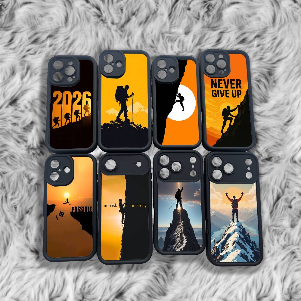 2026 Hikers Phone Case For iPhone 17,16,15,14,13,12,11,Pro,Max,Plus,X,XS,SE4,E,Mini Black Thickened border Case