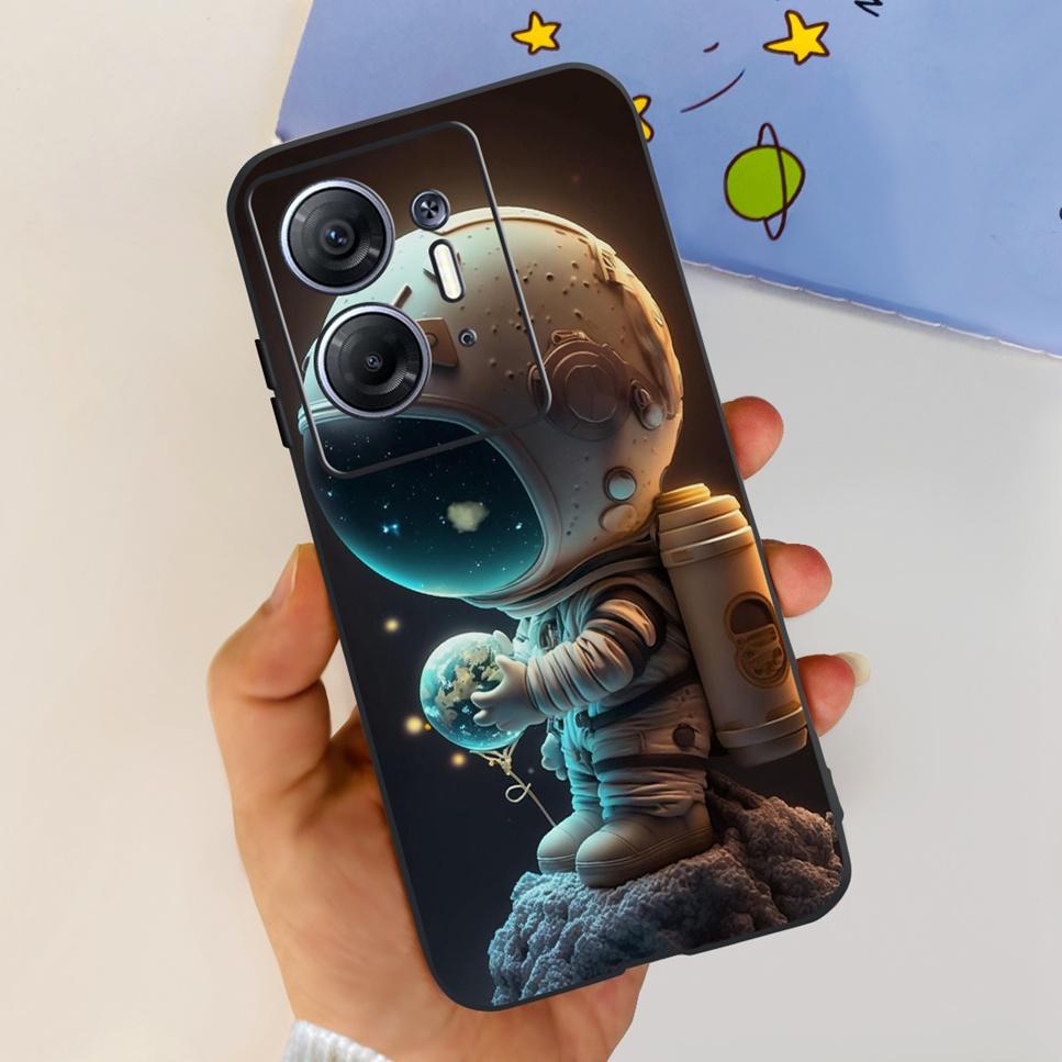 Для Infinix Hot 30 5G 6.78" Чехол Цветок ТПУ Мягкий Силикон Черная Крышка Для Infinix HOT 30 Hot30 X6832 Чехлы для Телефона Астронавт Fundas