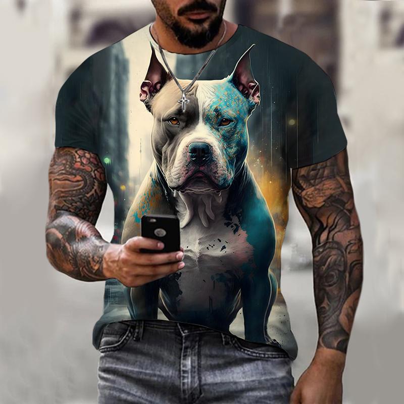 Summer Round Neck 3D Print Dog Graphics Top Fashionable Casual Short Sleeved Men's T-shirts