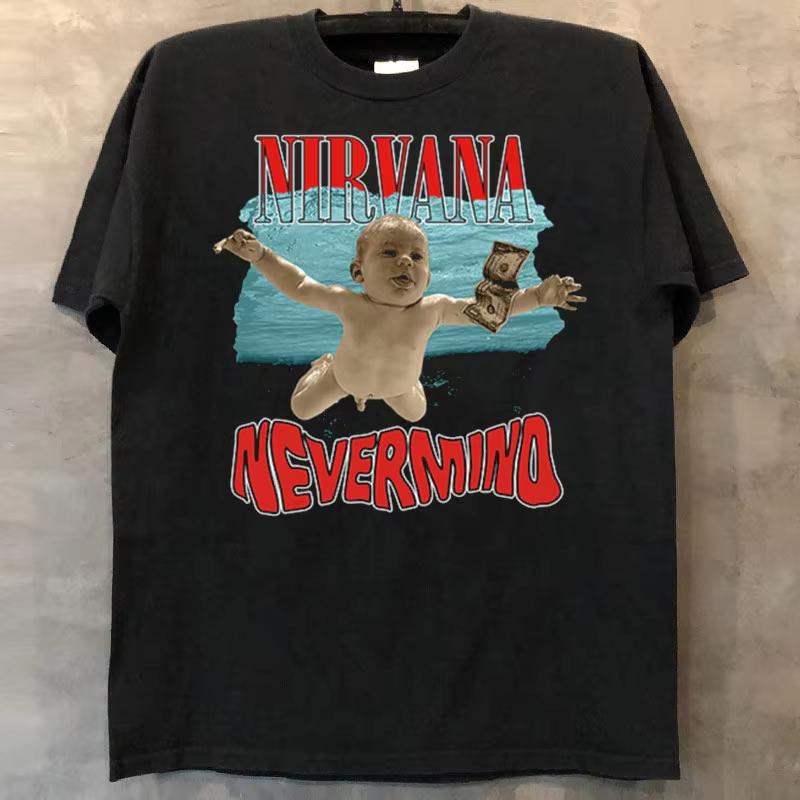 Nirvana Don't Mind The Kids Винтажная футболка с коротким рукавом, Американский уличный стиль, Унисекс, Хлопок, Стиль Y2K, Модная футболка