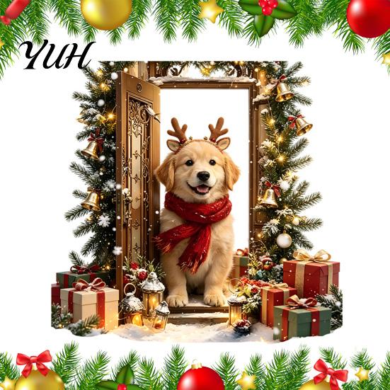 Peel Stick Christmas Decorations 2Pcs 3D Illusion Dog Wall Sticker, Removable Self?Adhesive Decals for Home Decor Decal, Holiday Puppy Mural Living