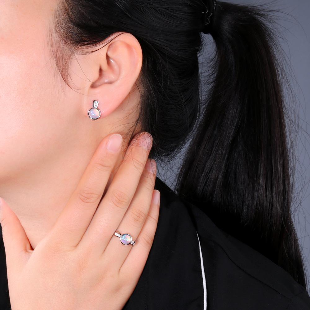 2023 New 925 Sterling Silver Jewelry Set Natural Ethiopia Opal Round 7mm Earrings Pendant Necklace Women Rings Simple Design