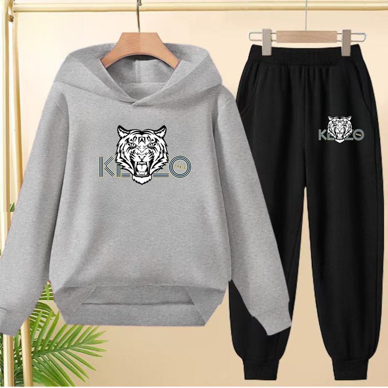 Children's 3-12Yrs Tiger print Pullover Hoodie Boys Girls Toddler Sweatshirt+Trousers Casual Fashion Charming Sports Jogging Set