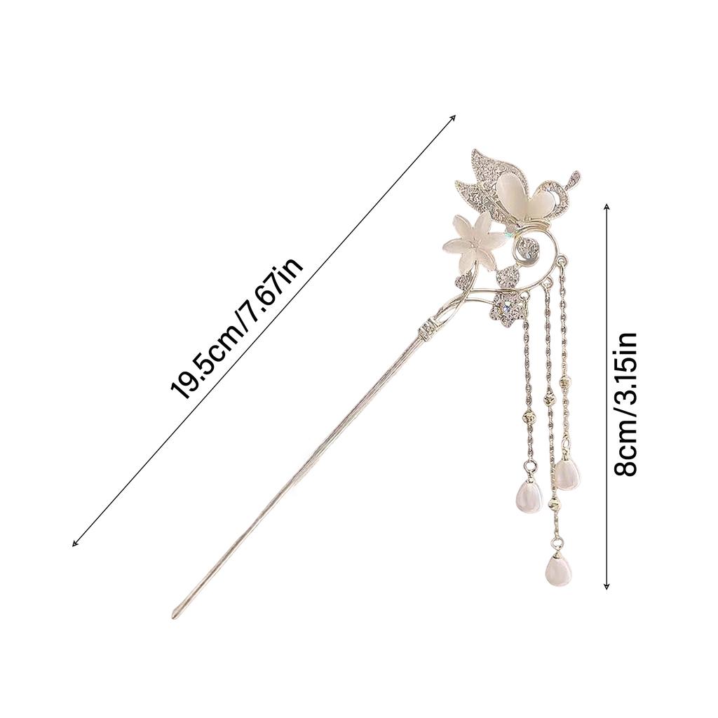 Elegant Butterfly Hair Pin Floral Hairclips Alloy Headpieces Pearls Chain Tassel Hair Sticks Ancient Chinese Style Hair Jewelry