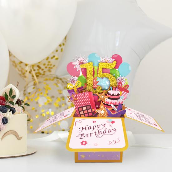Поздравительная открытка с днем ​​рождения с конвертом, блокнотом, 3D подарочной коробкой, золотым порошком, открытка с пожеланиями на день рождения для детей 12/15 лет, подарок на вечеринку