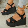 Fashion Black Cross Strap Women's Wedge Sandals Fashion Chunky Platform Sandals Woman Summer 2025 Thick Bottom Non Slip Beach Sandalias
