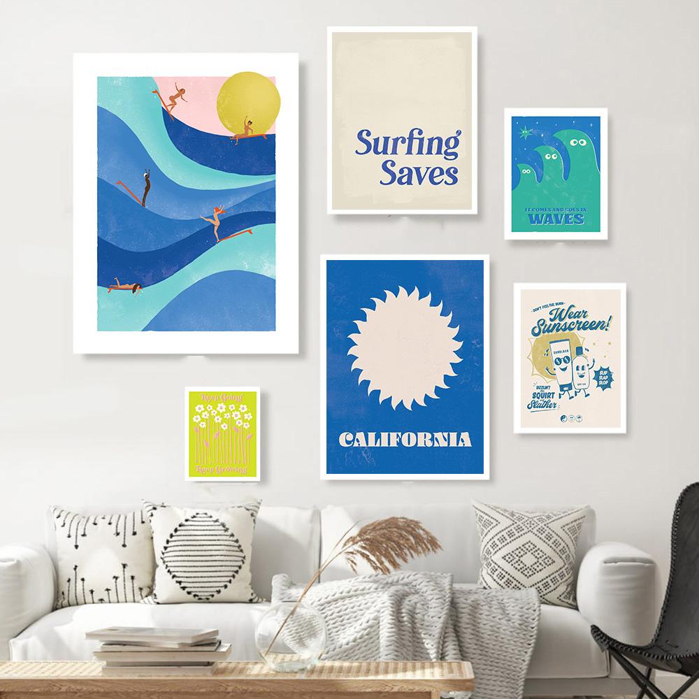 Women Surf Posters Lady Sliders Women Empowerment Wall Art Canvas Painting Prints California Sun Pictures For Living Room Decor
