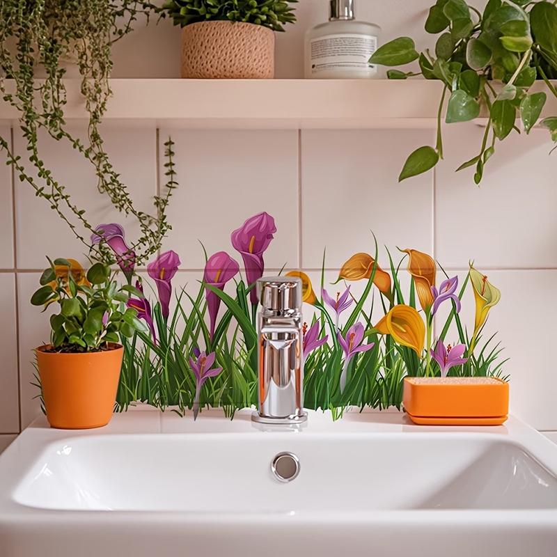 1PC Floral Bathroom Wall Sticker, Self-Adhesive Removable Waterproof Backsplash Decal for Sink Area Kitchen Home Decor