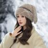 Sweet and Versatile Bow with Long Ears Rabbit Plush Hat Autumn and Winter Fashion Big Head Flange Head Hat Windproof and Warm Hat