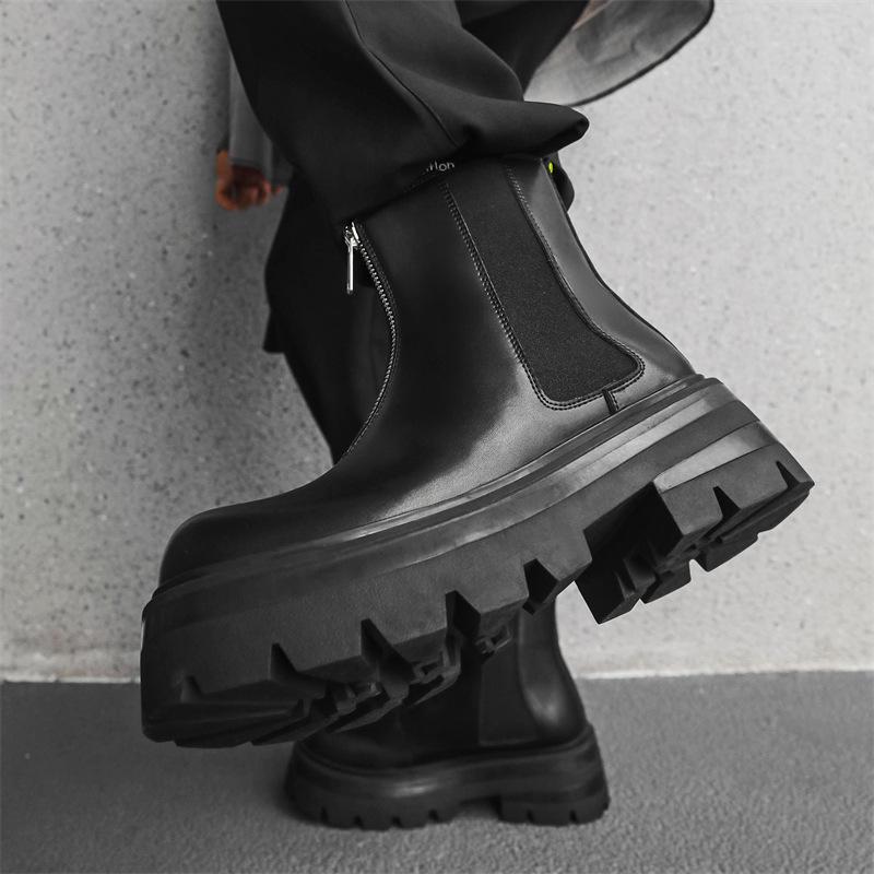 Модные мужские повседневные ботинки челси в английском стиле, дизайнерская обувь, ковбойские ботинки на платформе в стиле хип-хоп и рок, оригинальные кожаные ботинки для мотоциклистов