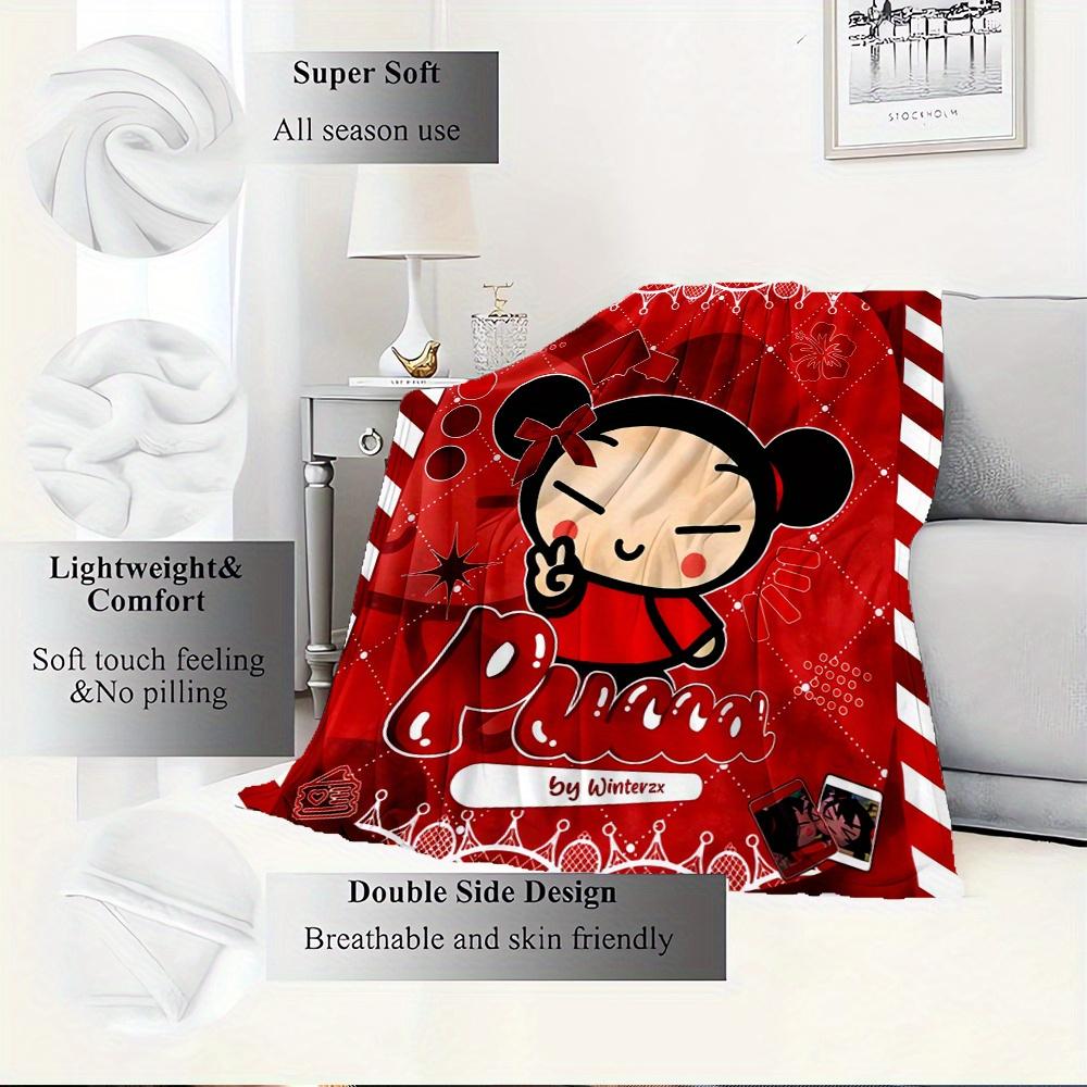 1pc Pucca,Winterzx,RedDigital Print Fleece Blanket - Contemporary Style, Suitable for All Seasons, Perfect for Home, Travel, or Camping - Ma