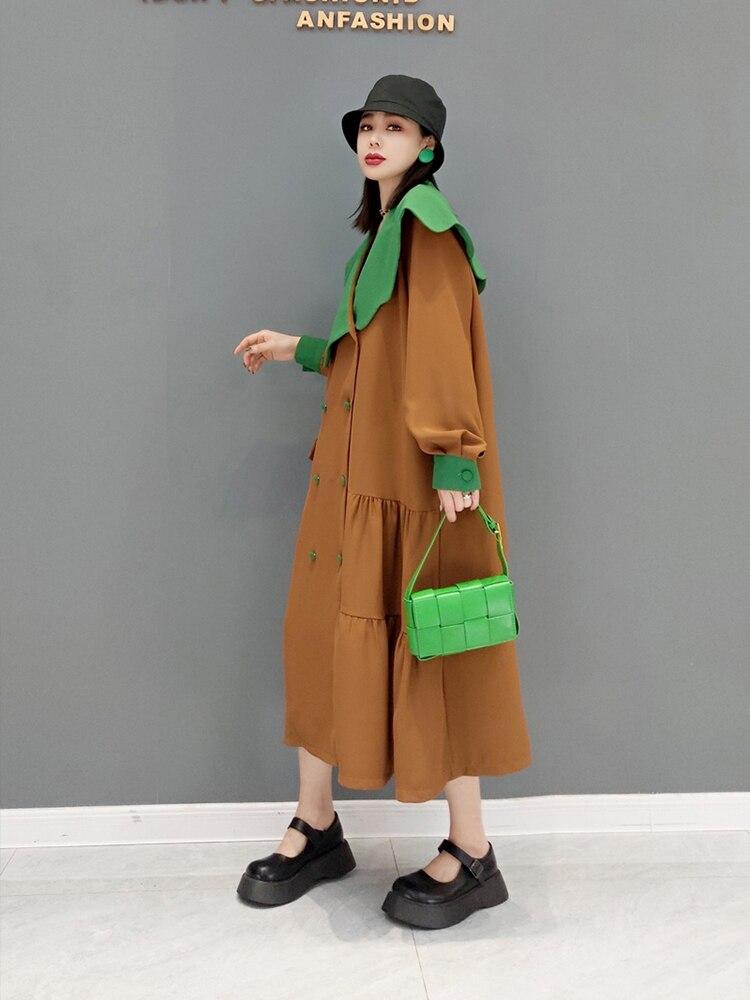 Xitao Fashion Contrast Color Patchwork Ruffled Collar Double Breasted Dress ZY7775