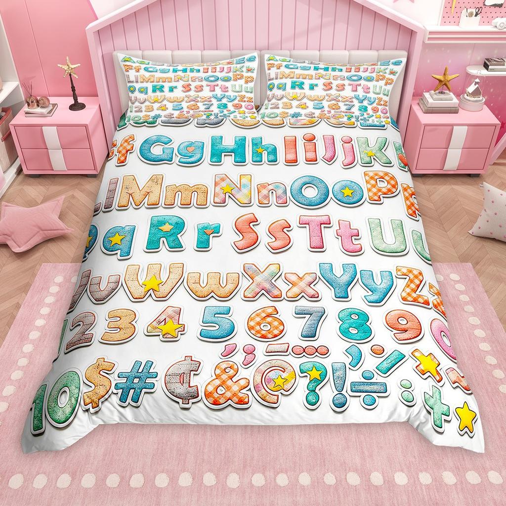 Комплект пододеяльника с мультяшным алфавитом Homewish для детей, красочный цифровой комплект чехла для одеяла, постельный комплект на школьную тематику