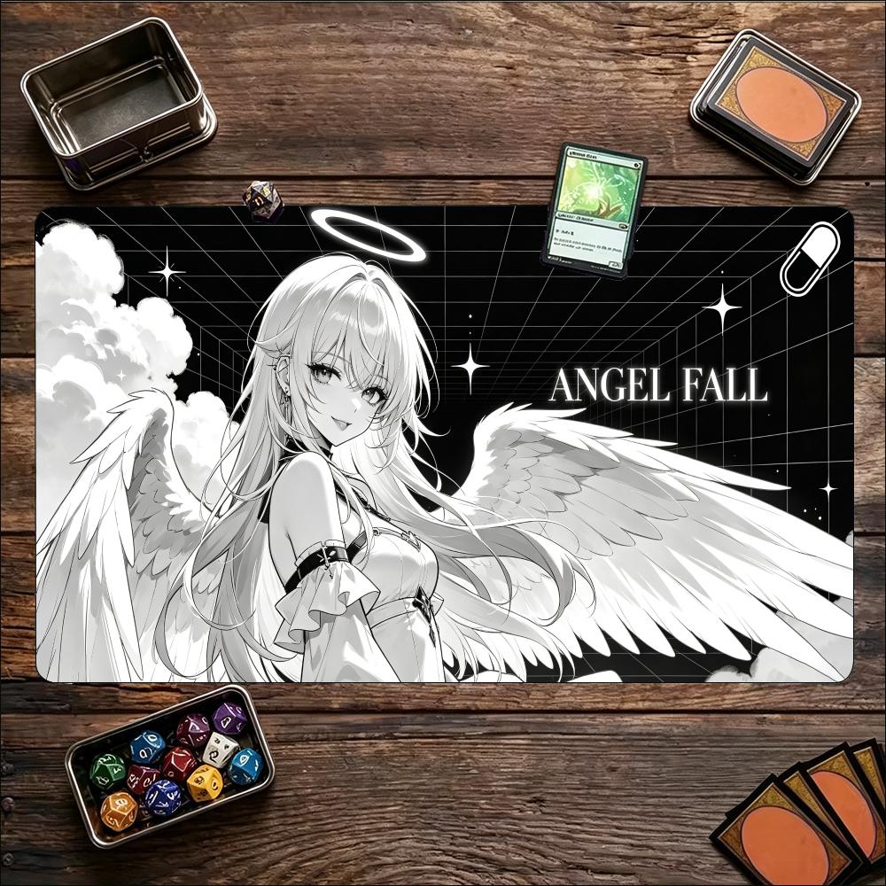 Extra Large Playmat Dark Fallen Angel Fantasy Print Stitched Border Anti‑Slip Rubber Mat For Board Card Game Gaming Home Office