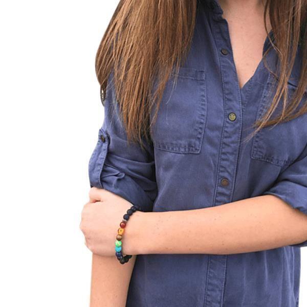 Bracelet - Mix 7 Couleurs - Pierre de Lave - Réglable - Hommes - Diffuseur d'énergie